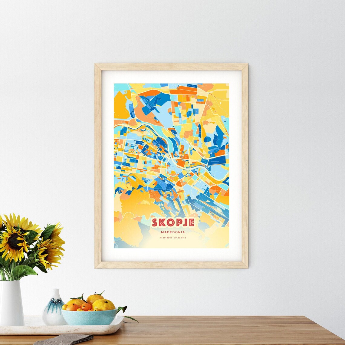 Skopje Macedonia Vibrant Blue Orange Street Map Wall Decor Poster - Image 2