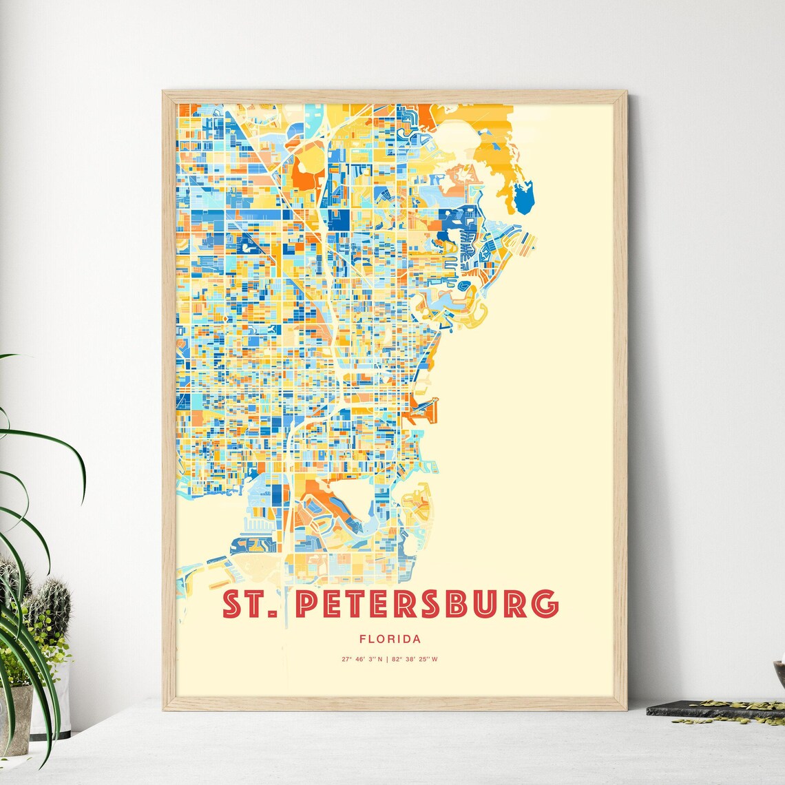 St. Petersburg Florida Colorful Blue Orange Abstract City Map Art Poster