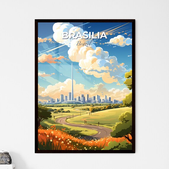 Brasilia Brazil Modernist Skyline and Wildflower Road Poster
