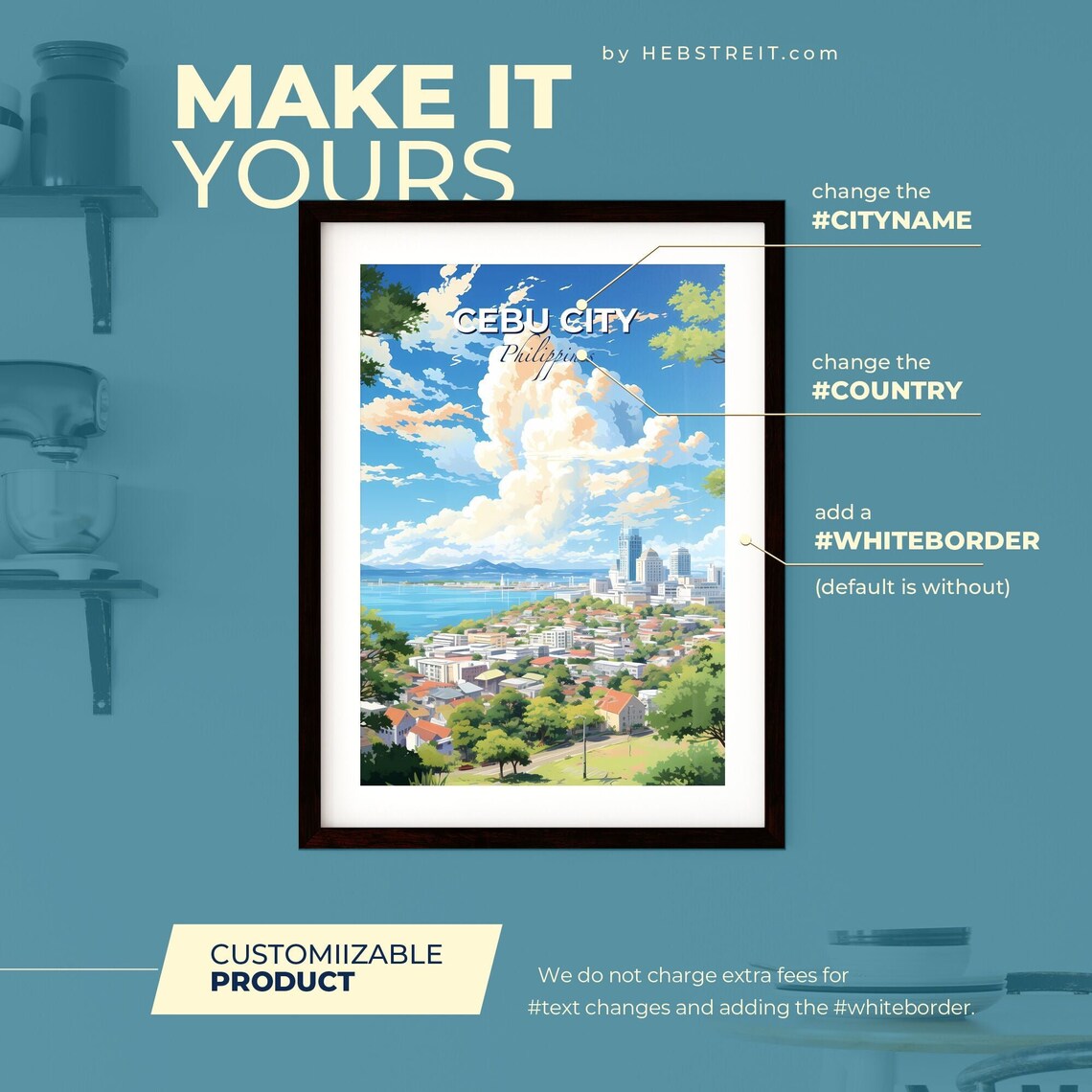 Cebu City Philippines Tropical Bay Skyline Clouds Travel Poster - Image 2