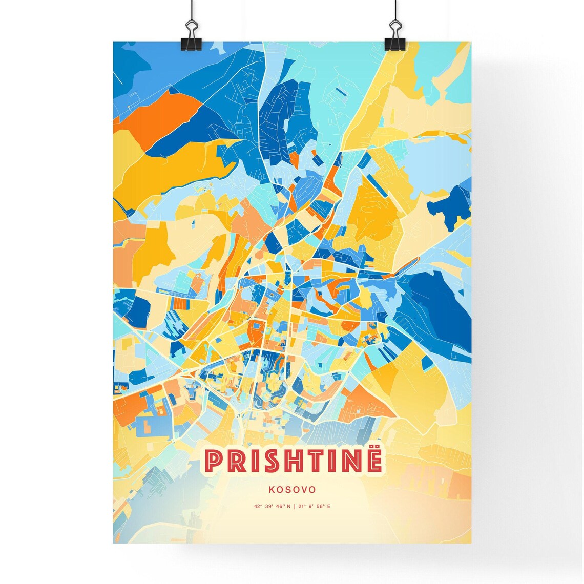 Prishtine Kosovo Colorful City Map Coordinates Travel Poster - Image 3