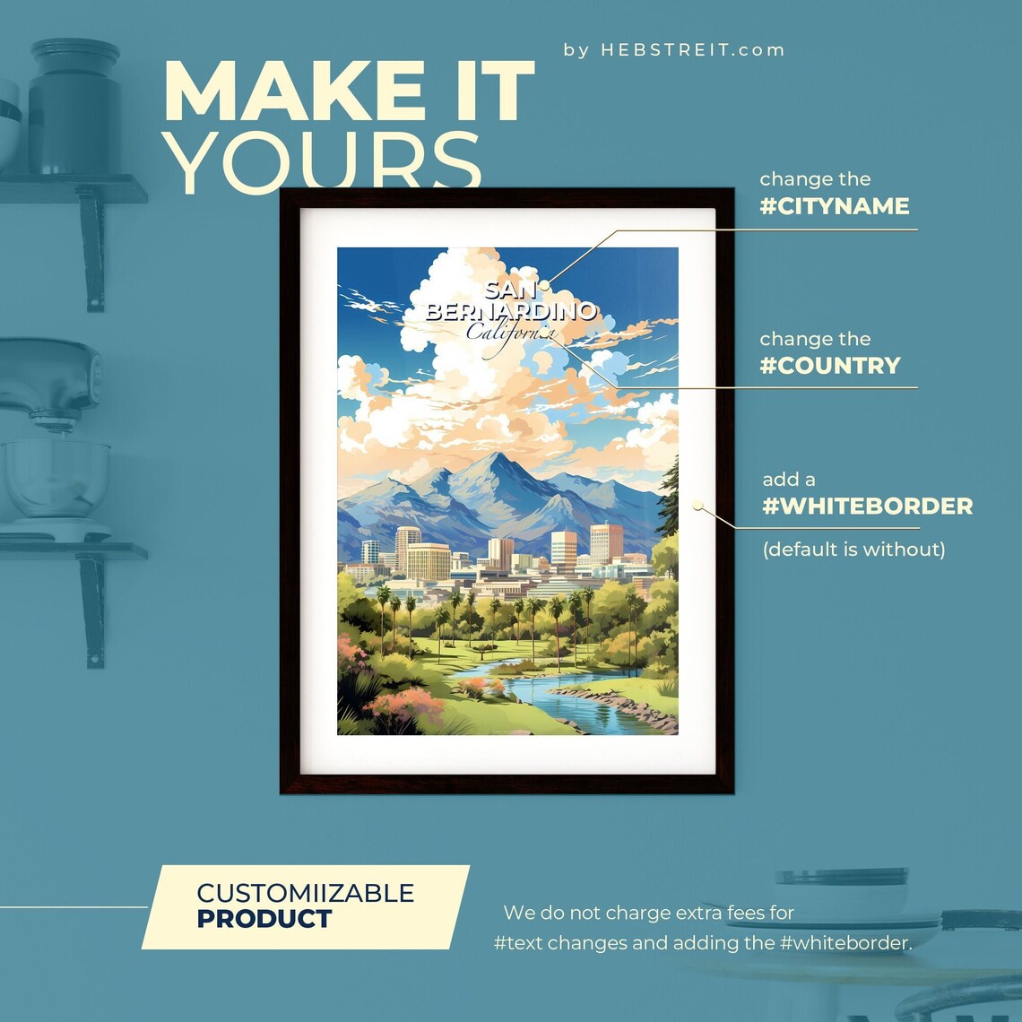 San Bernardino California Mountain Skyline Palm Park Travel Poster - Image 2
