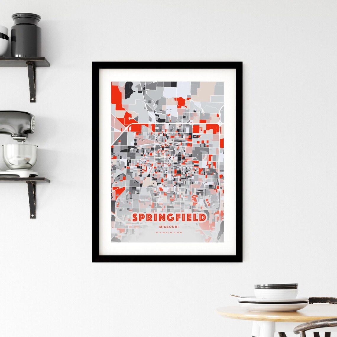Springfield Missouri City Map Art Modern Red Gray Coordinate Poster - Image 2
