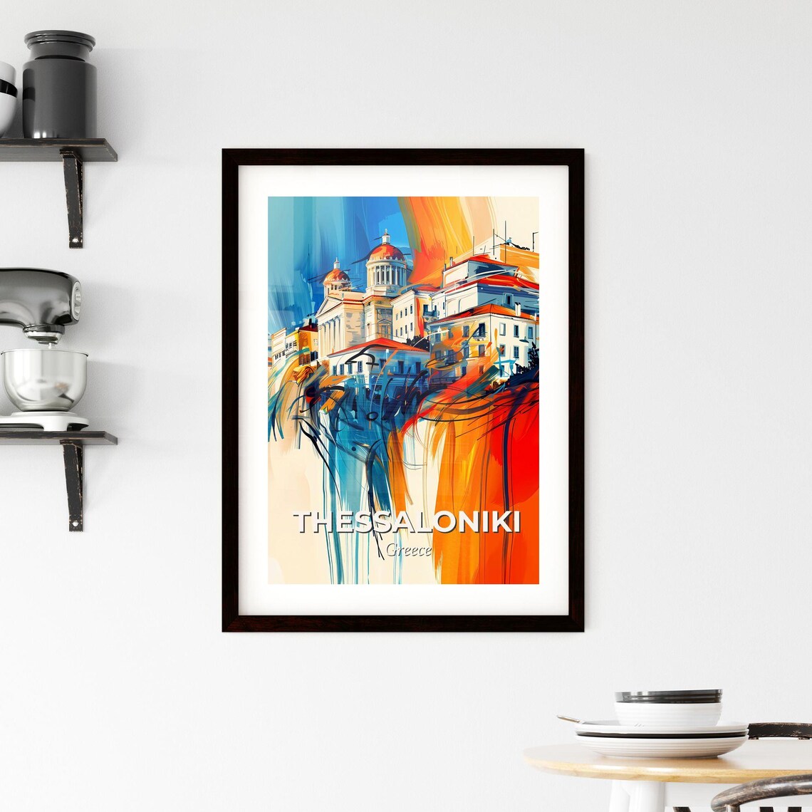 Thessaloniki Greece Vibrant Abstract White Church Art Poster - Image 2