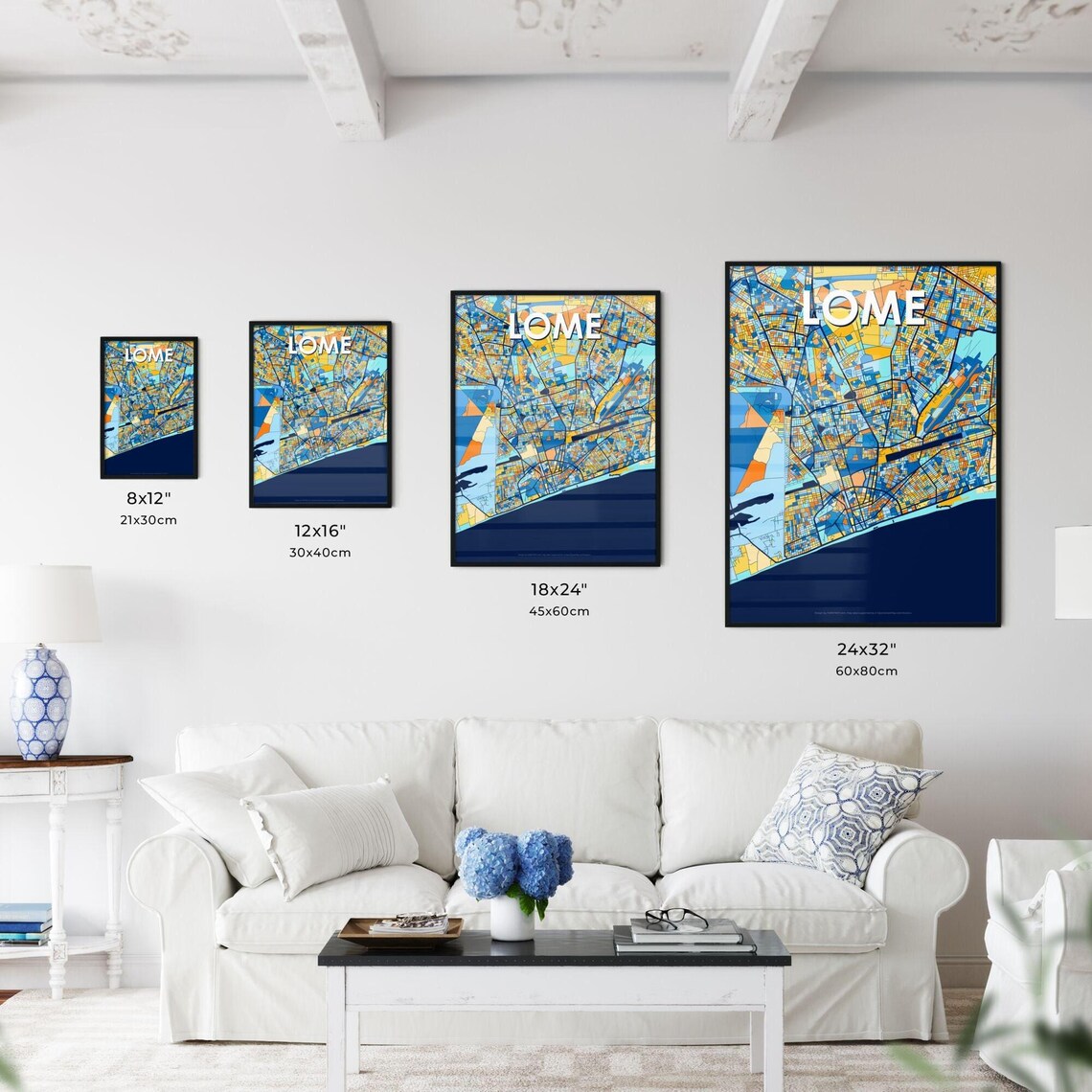 Lome Togo Bold Vibrant Geometric Coastal City Map Art Poster - Image 3