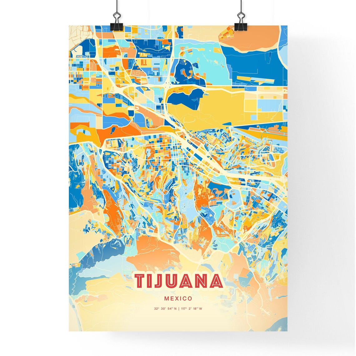 Tijuana Mexico Retro City Map Art Poster Blue Orange Street Style - Image 3