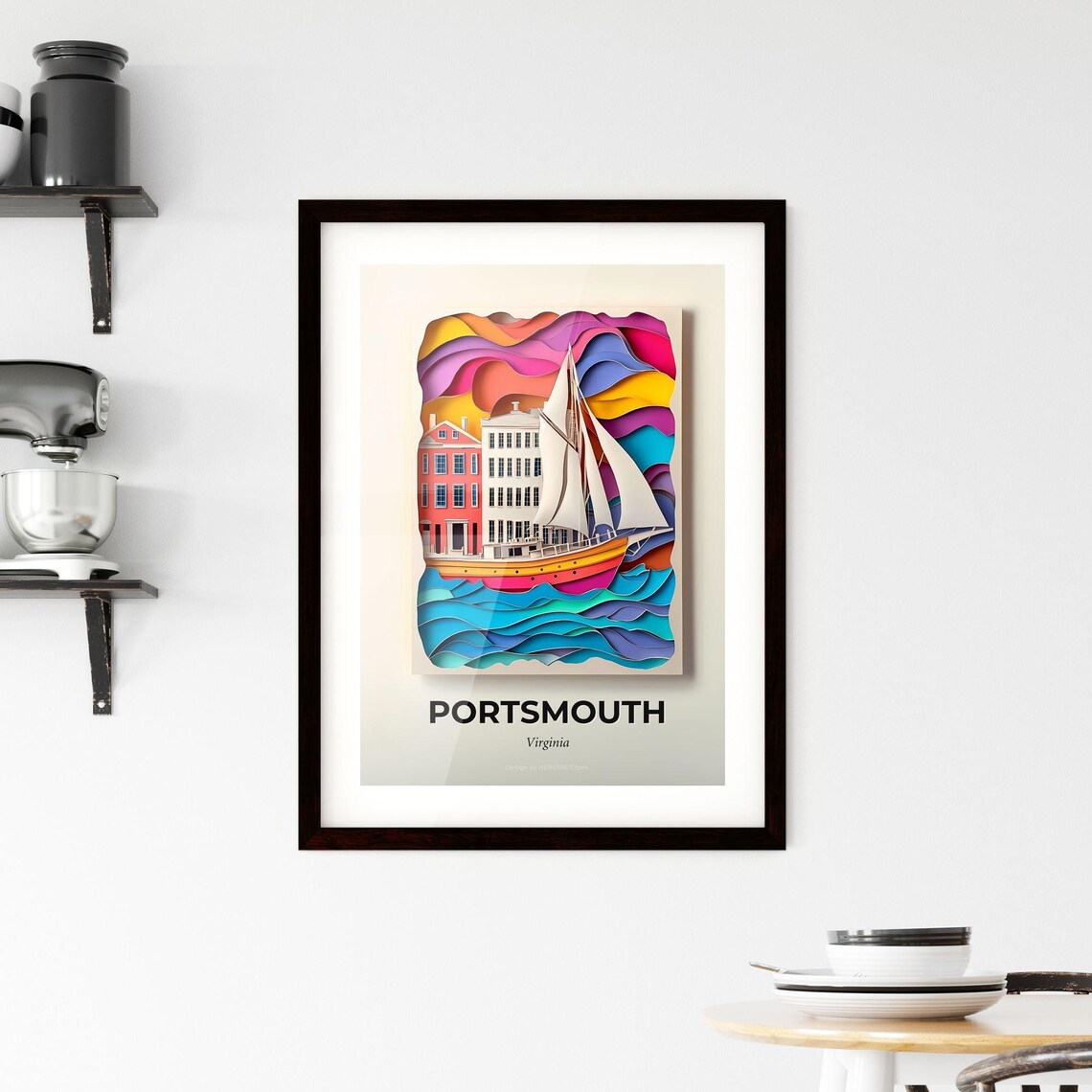 Portsmouth Virginia Sailing Ship Harbor Paper Cut Art Poster - Image 2