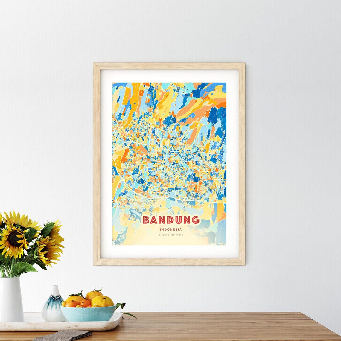 Bandung Indonesia Blue Orange Abstract City Map Fine Art Poster - Image 2