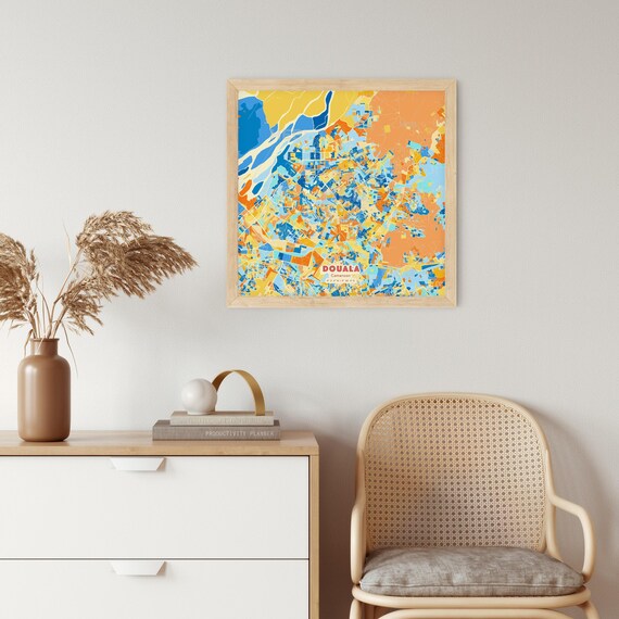 Douala Cameroun City Map Blue Orange Square Art Map Poster Africa