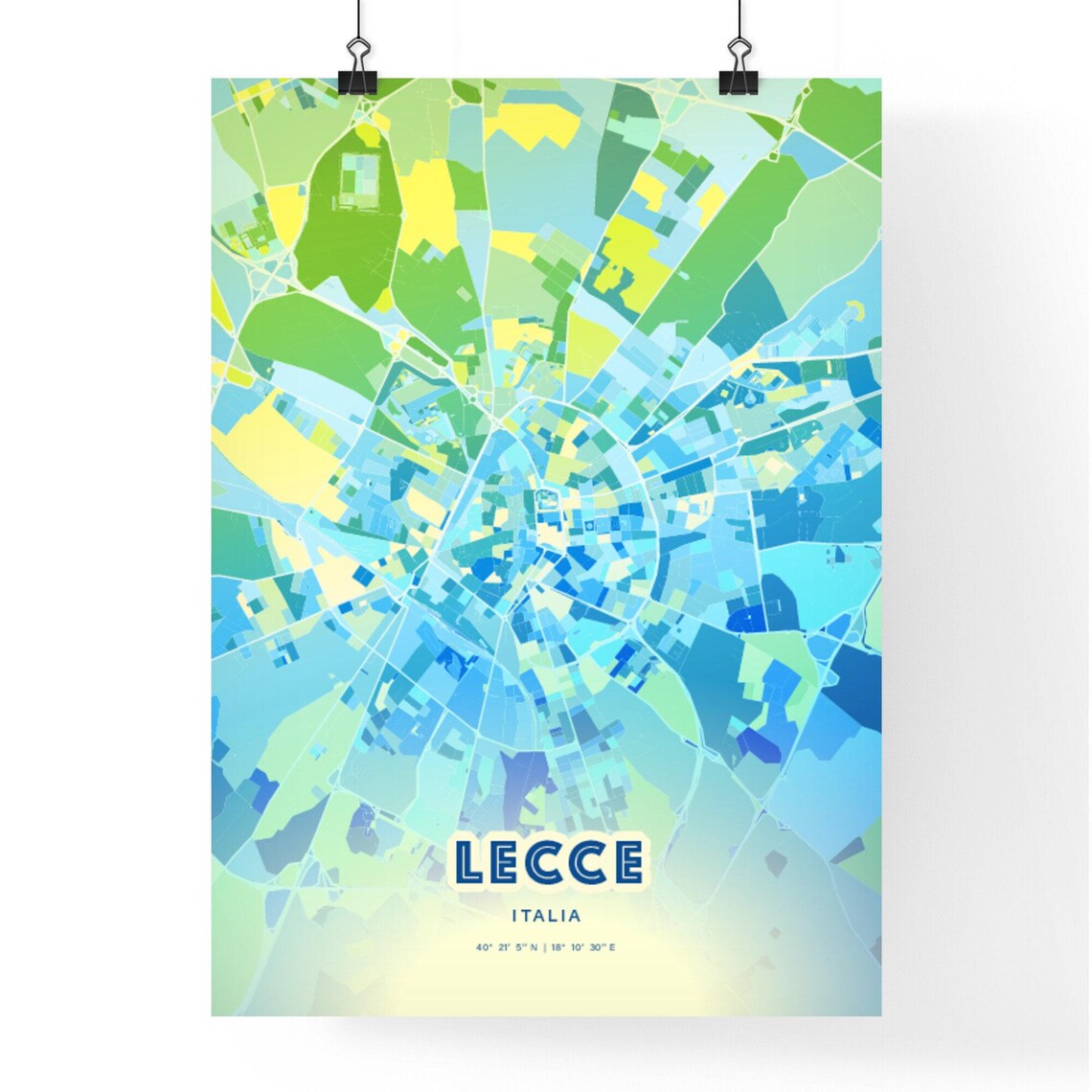 Lecce Italy Abstract City Map Art Blue Green Pastel Coordinates Travel Poster - Image 2