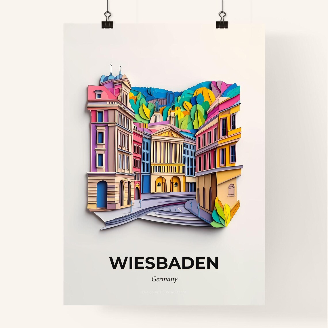 Wiesbaden Germany Colorful Paper Cut Historic Square Travel Poster - Image 4