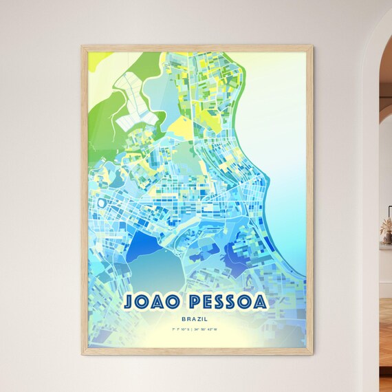 Joao Pessoa Brazil Bluish Watercolor Modern Decorative City Map Art Poster