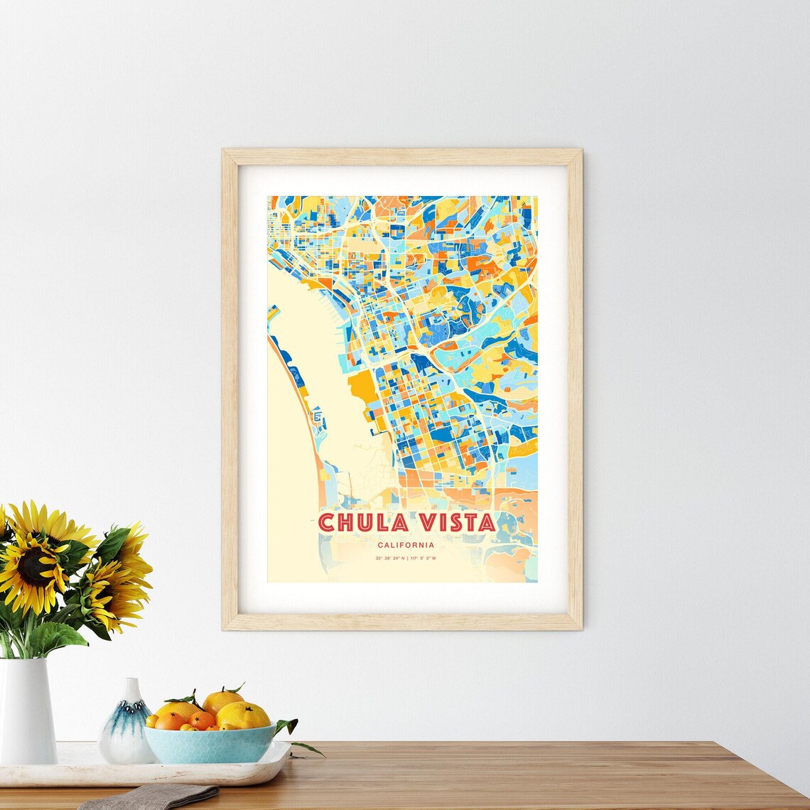 Chula Vista California Blue Orange Coastal Bay Map Art Poster - Image 2