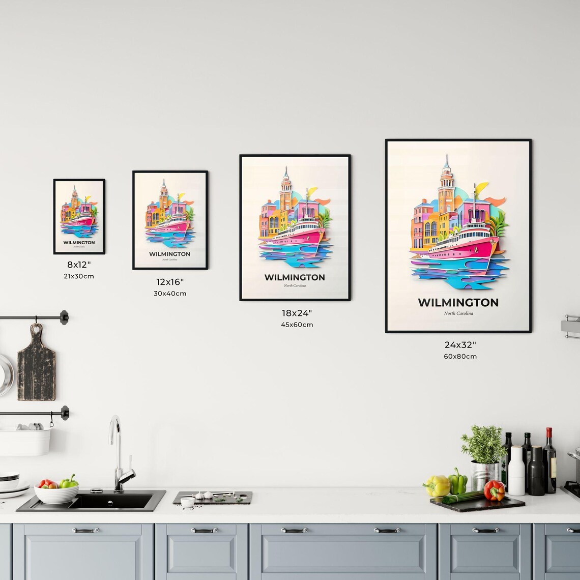 Wilmington North Carolina Cruise Ship Colorful Paper Cut Poster - Image 3
