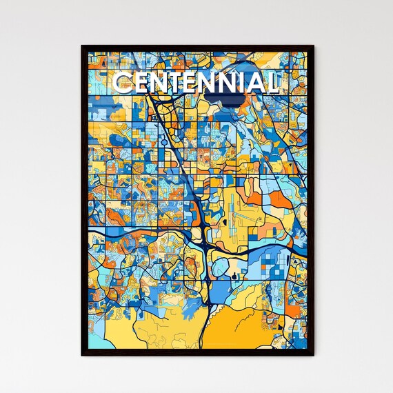 Centennial Colorado Stylized Blue and Orange City Map Poster