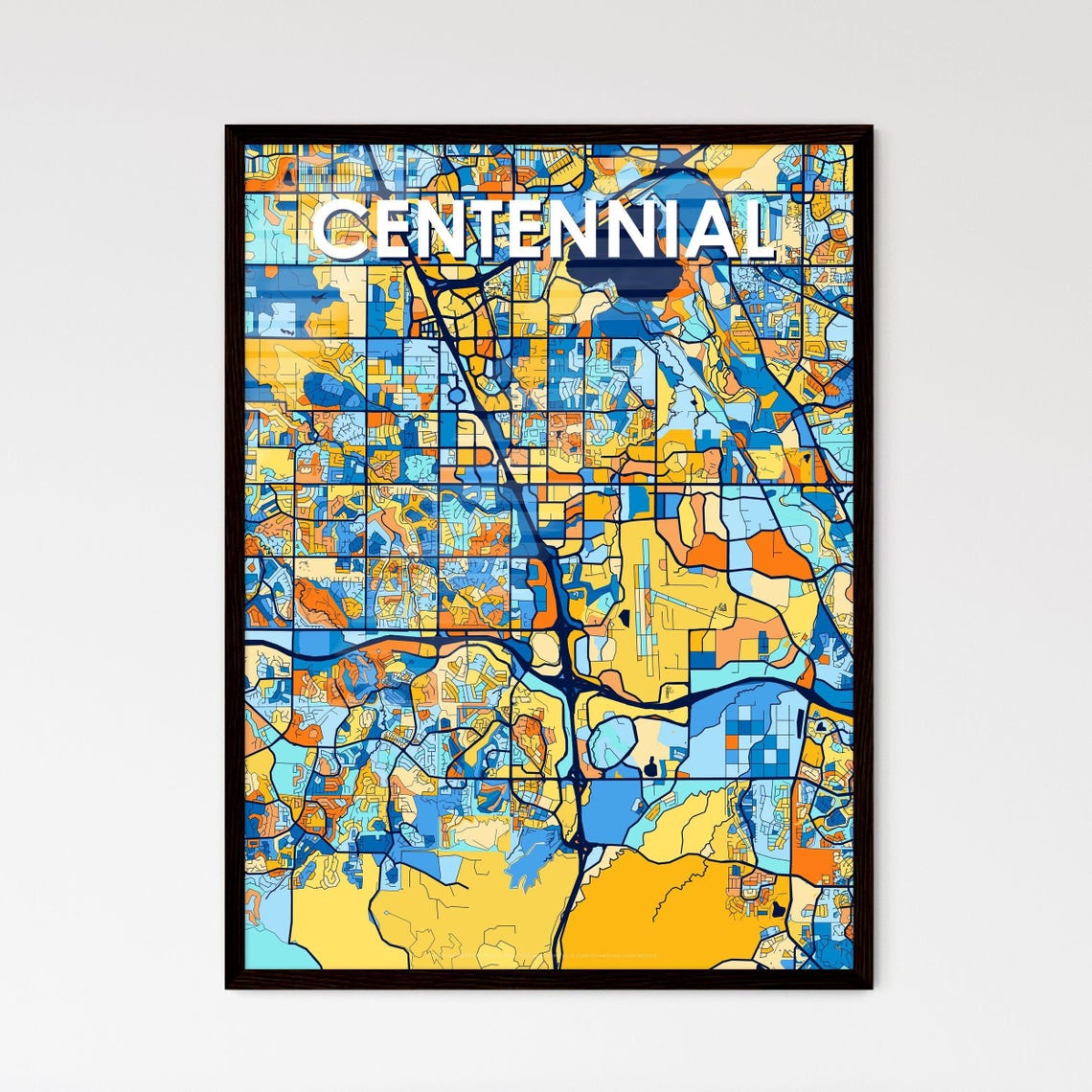 Centennial Colorado Stylized Blue and Orange City Map Poster