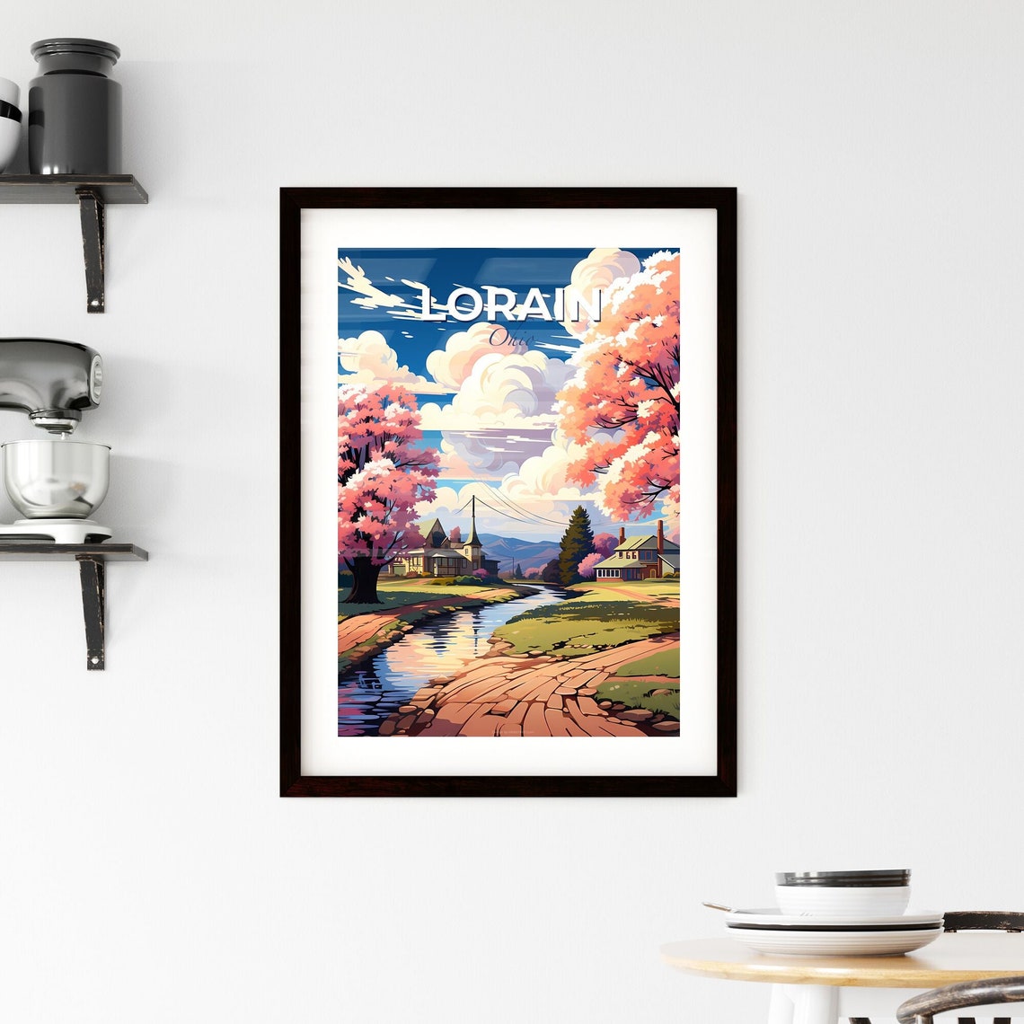 Vivid Lorain Ohio Countryside Cherry Blossom Stream Scene Poster - Image 2