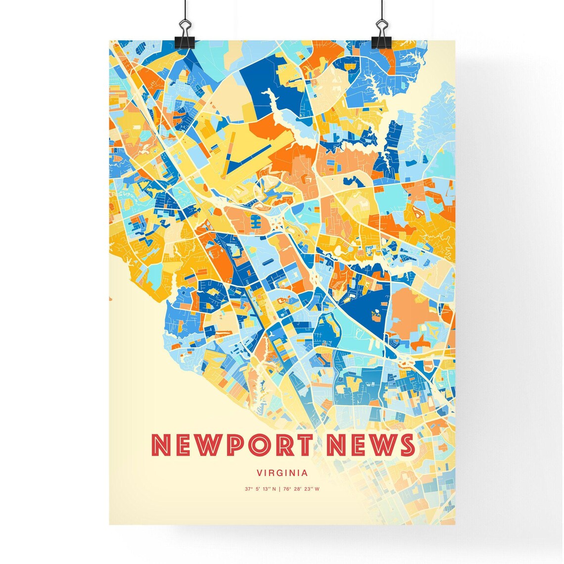 Colorful Newport News Virginia Blue Orange Fine Art Print Newport News Usa City Map Customizable Poster Print Personalized Gift - Image 3