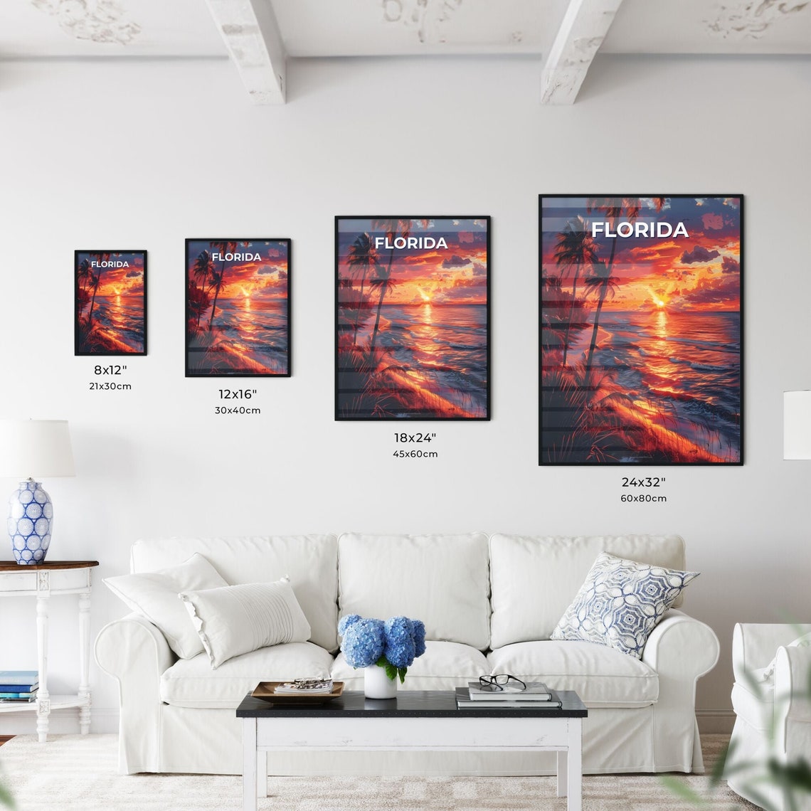 Florida Palm Beach Ocean Sunset Tropical Scene Travel Poster - Image 3