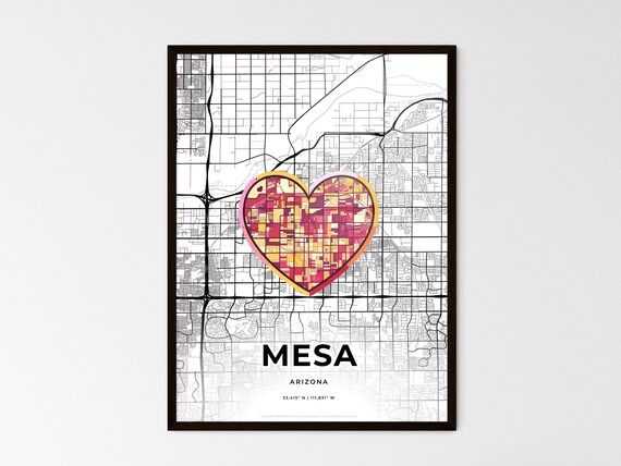 Mesa Arizona Minimal City Map Colorful Heart Icon Art Poster