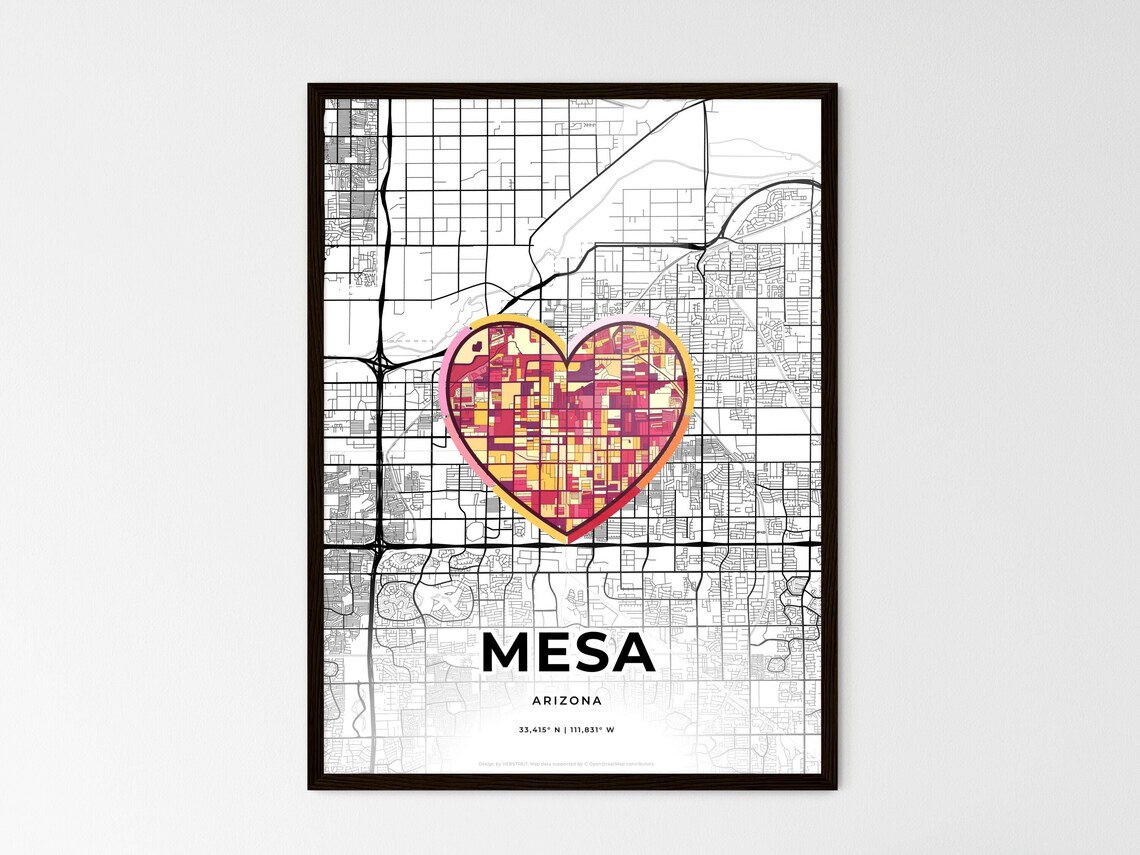Mesa Arizona Minimal City Map Colorful Heart Icon Art Poster