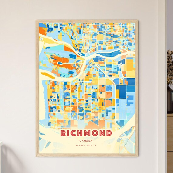 Richmond Canada Colorful Blue Orange City Street Map Coordinates Poster