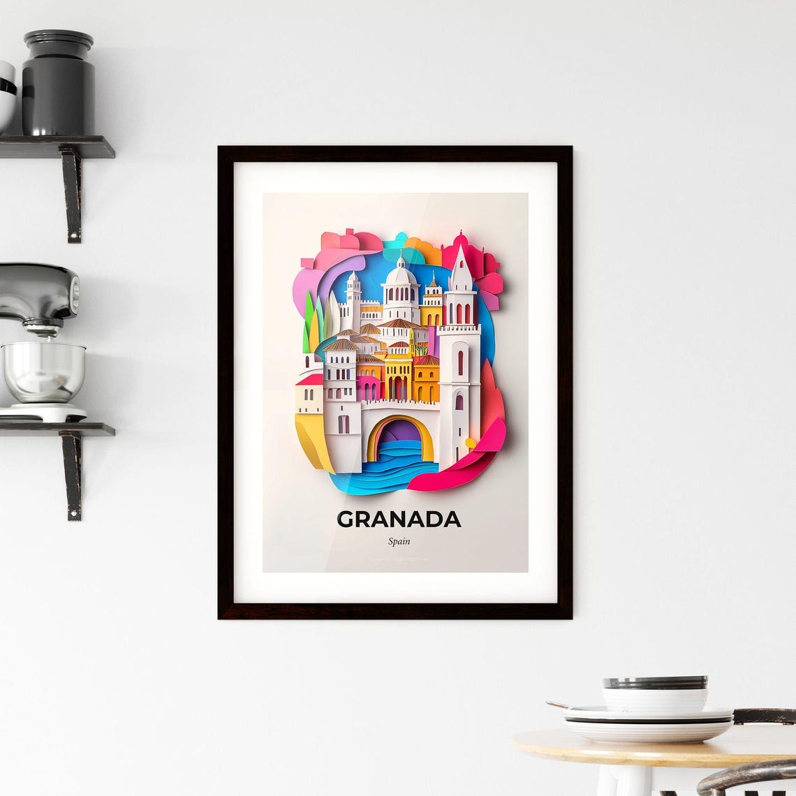 Granada Spain Cathedral Arch Papercut City Travel Scene Poster - Image 2