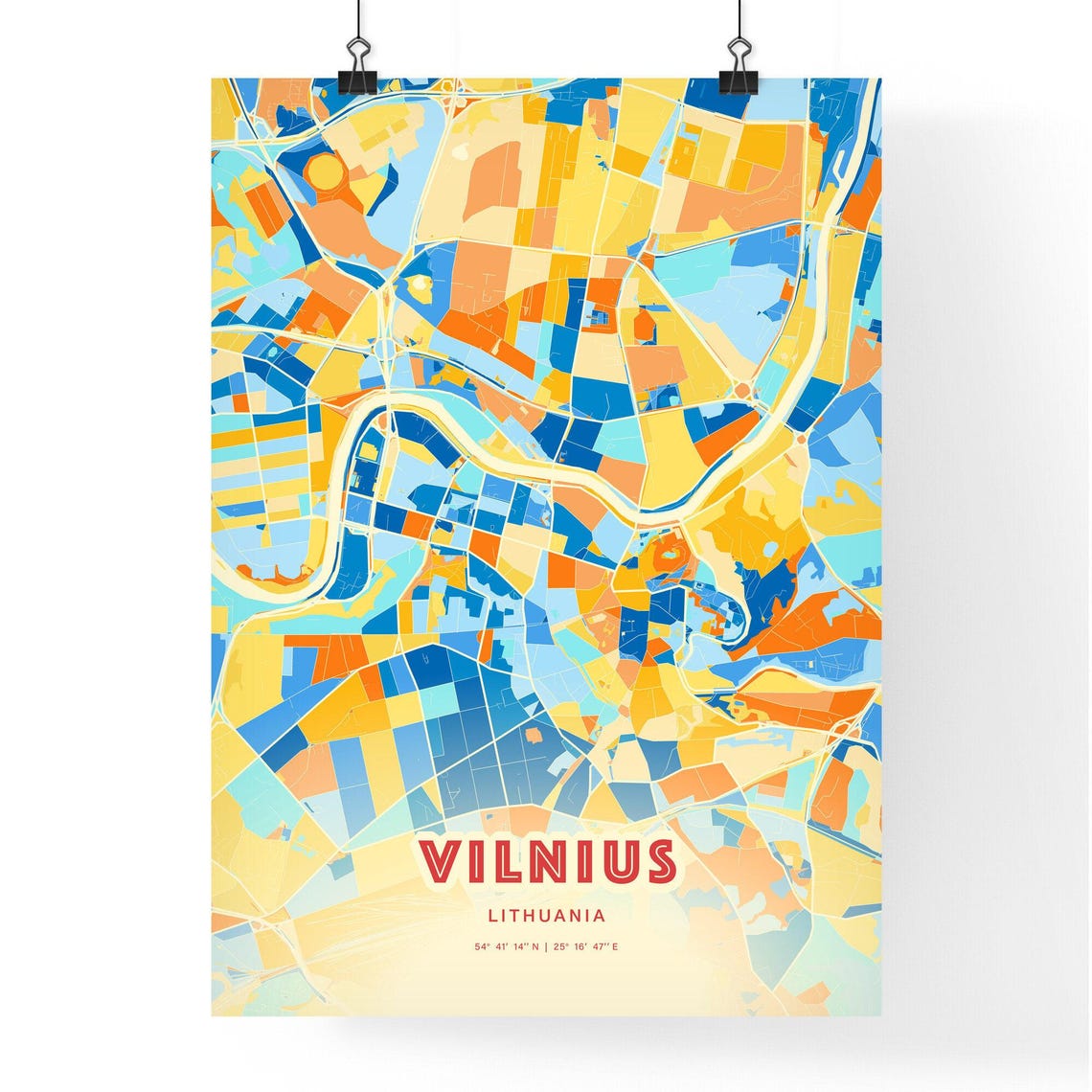 Vilnius Lithuania Colorful Blue Orange River City Map Art Print - Image 3