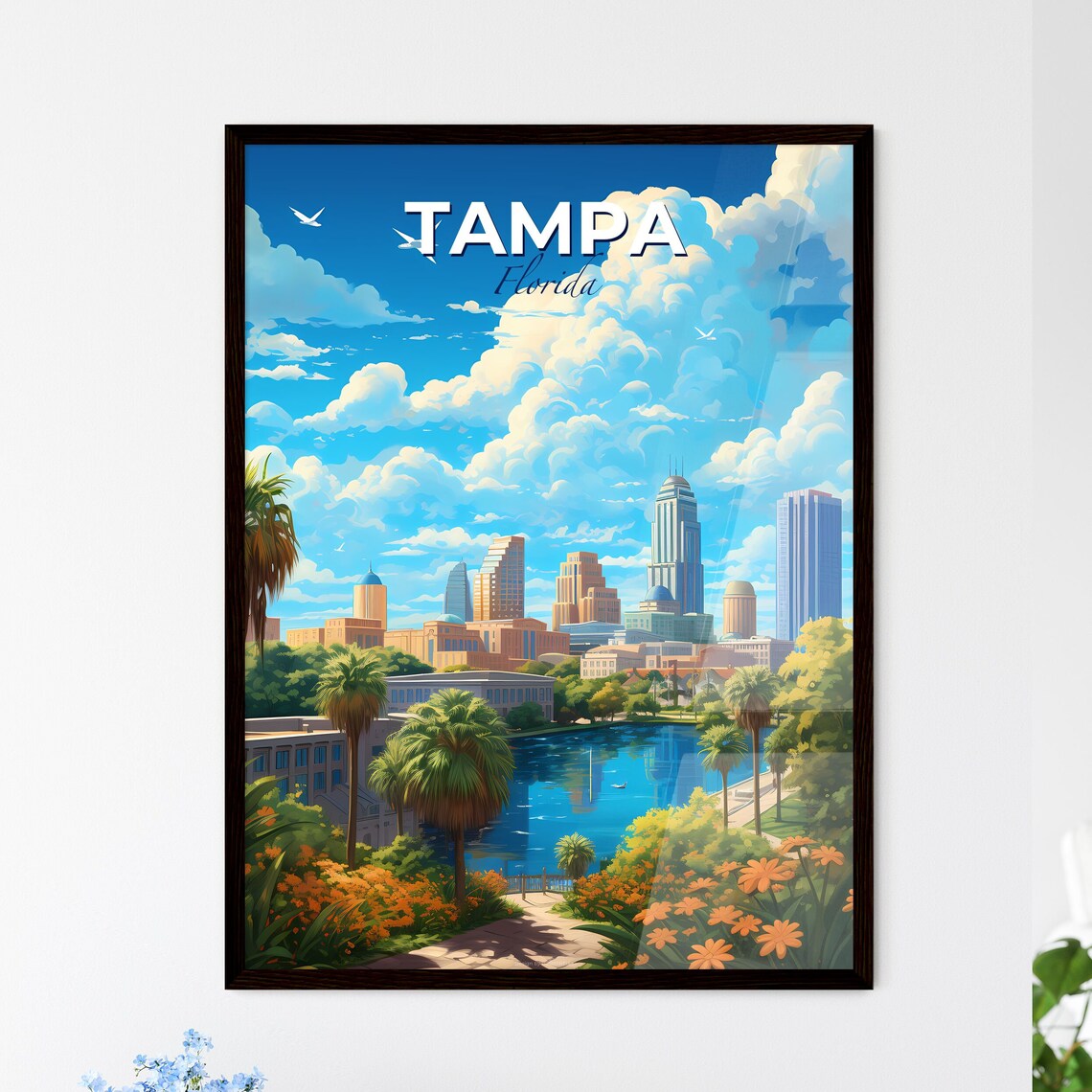 Tampa Florida Downtown Skyline Palm Trees Gardens Travel Art Poster