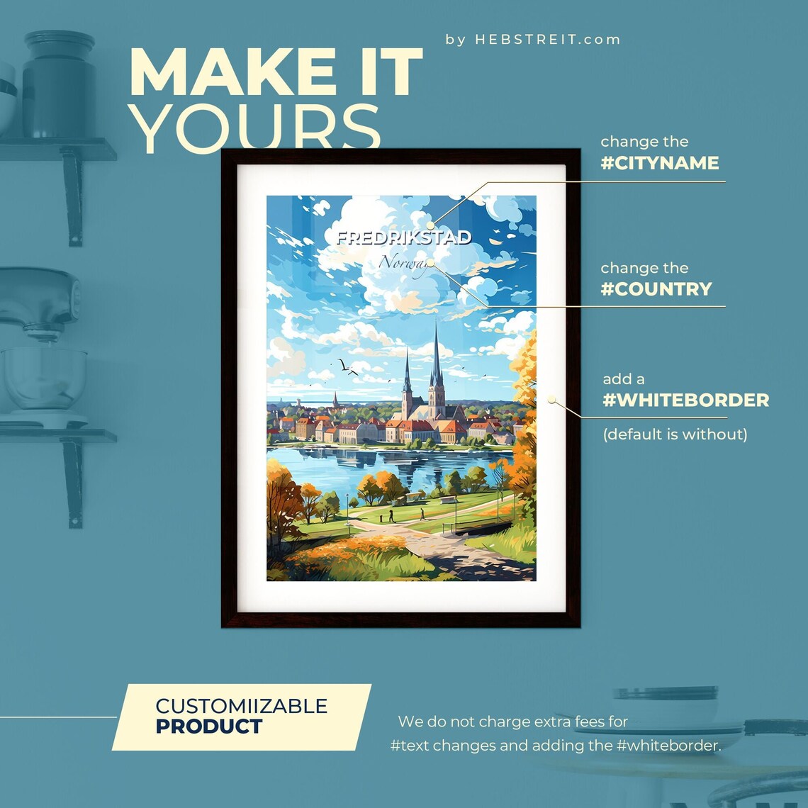 Fredrikstad Norway Illustrated Twin Spire Cathedral Travel Poster - Image 2