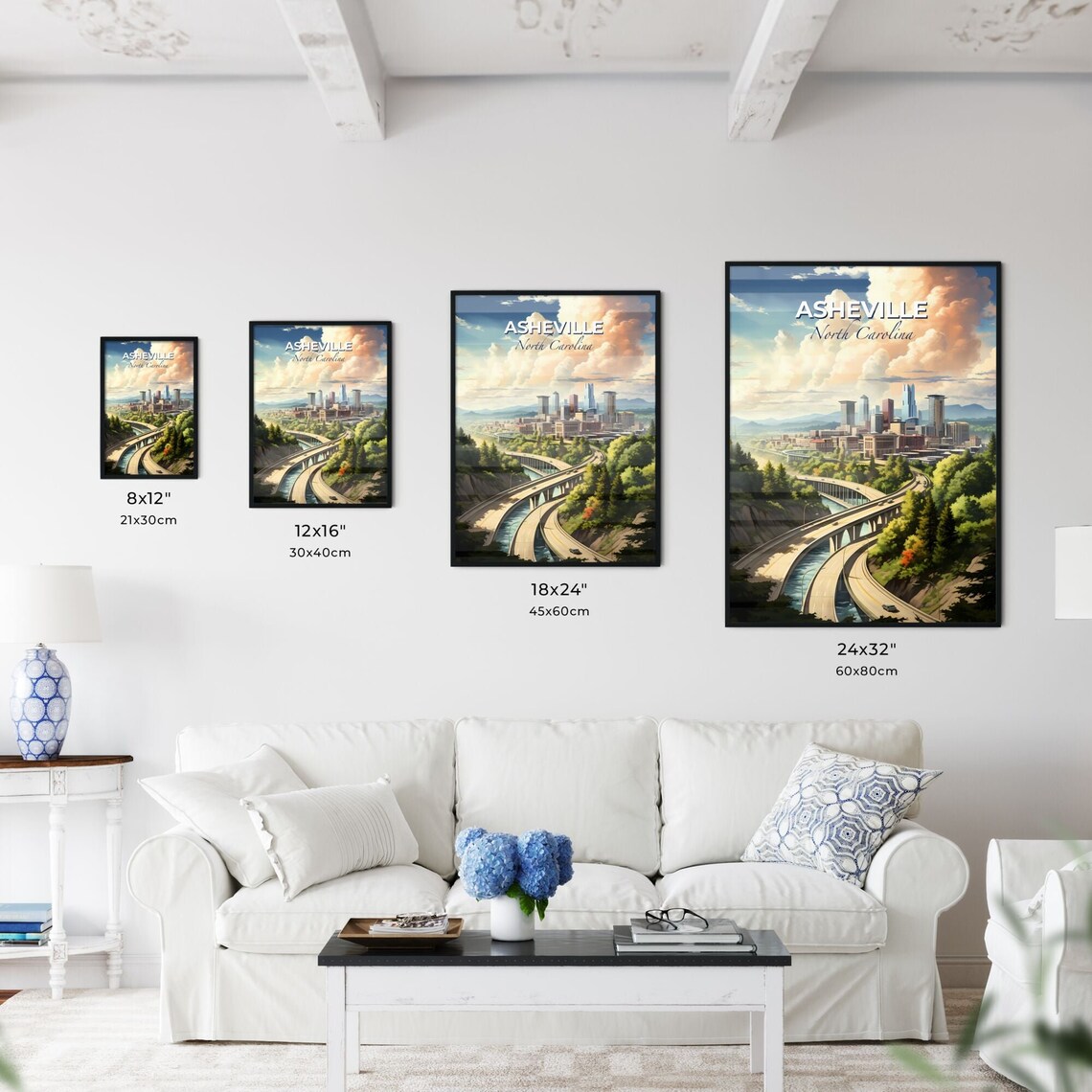 Asheville North Carolina Skyline Highway Overpass View Travel Poster - Image 3