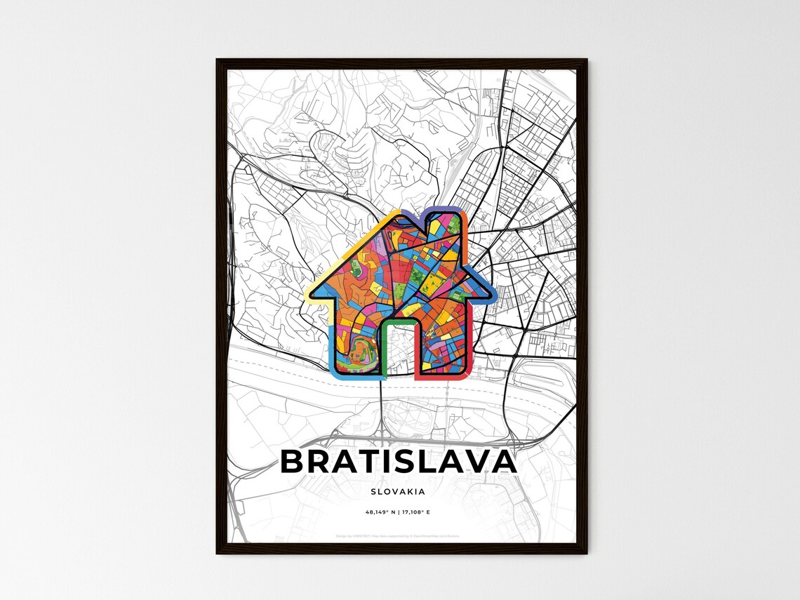 Bratislava Slovakia Minimal City Map Colorful Heart Icon Art Poster - Image 3