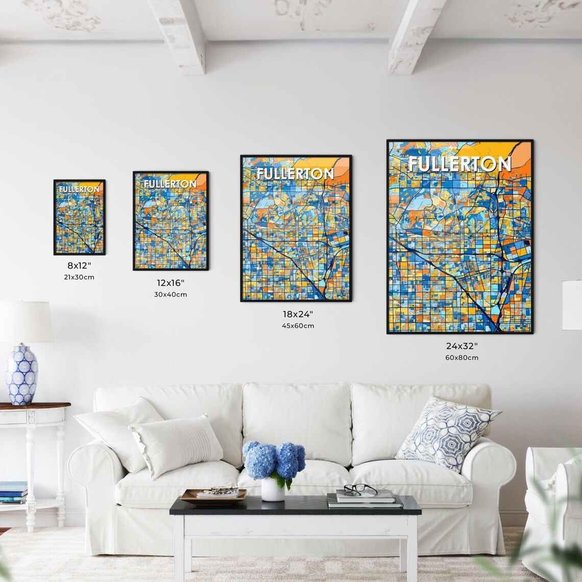 Fullerton California Vibrant Colorful Illustrated Street Map Art Poster - Image 3