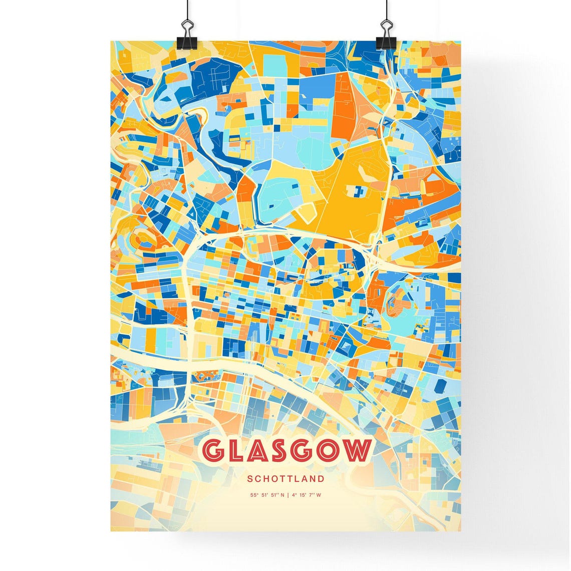 Glasgow Scotland Blue Orange Modern City Map Art Poster for Home - Image 3