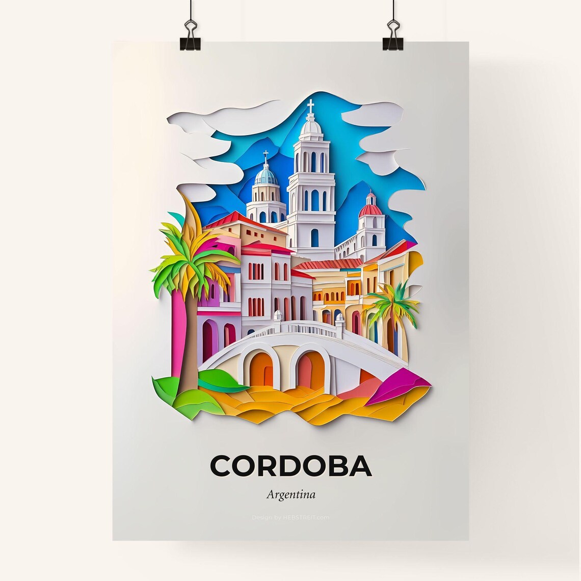 Cordoba Argentina Colorful Paper Cut Cathedral Travel Poster - Image 4