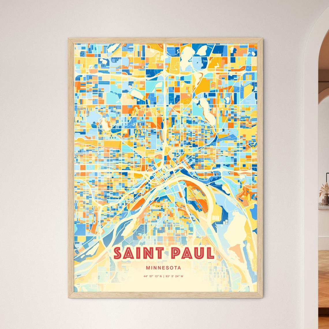 Saint Paul Minnesota Vibrant Blue and Orange City Map Art Poster