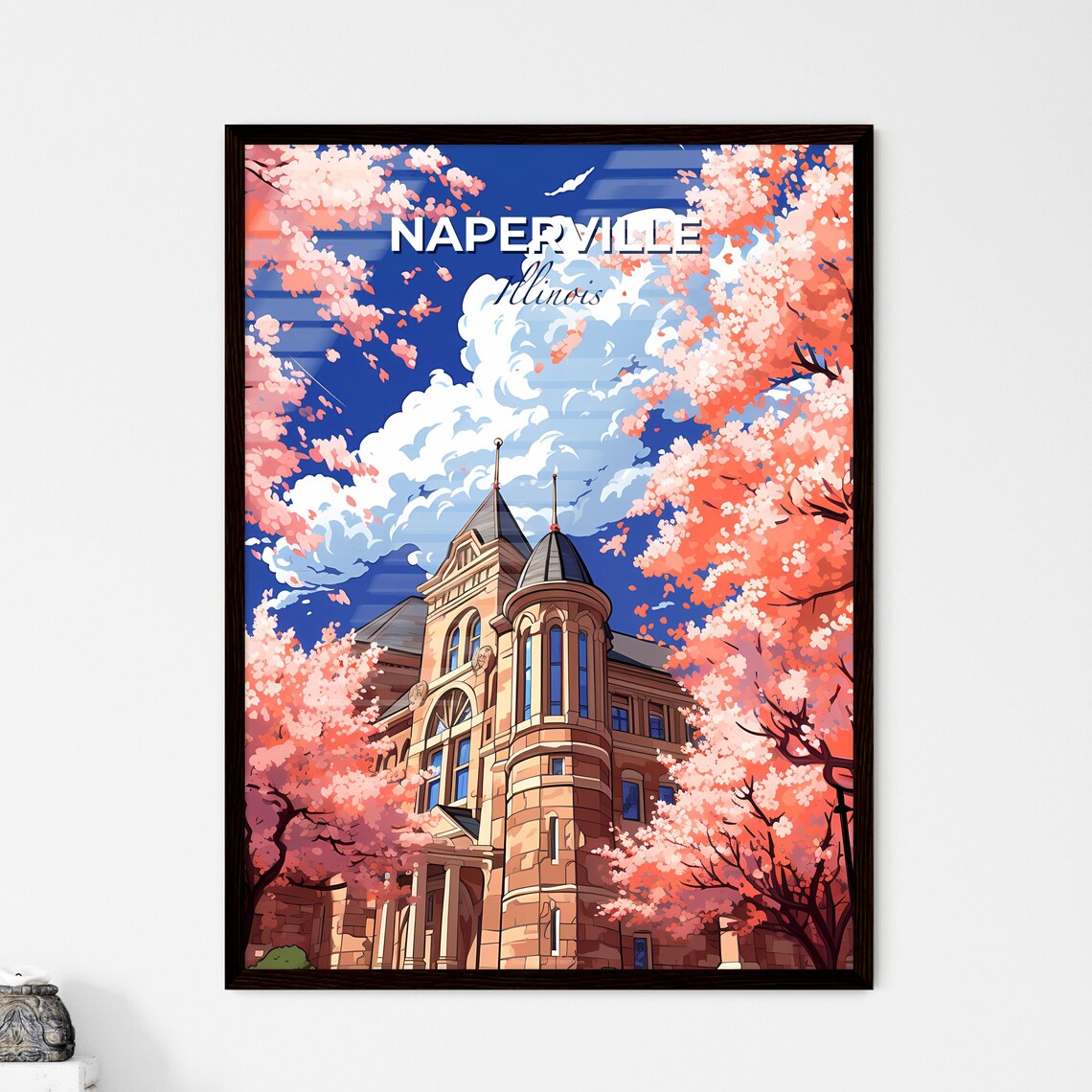 Naperville Illinois Historic Stone Church Blossom Travel Poster