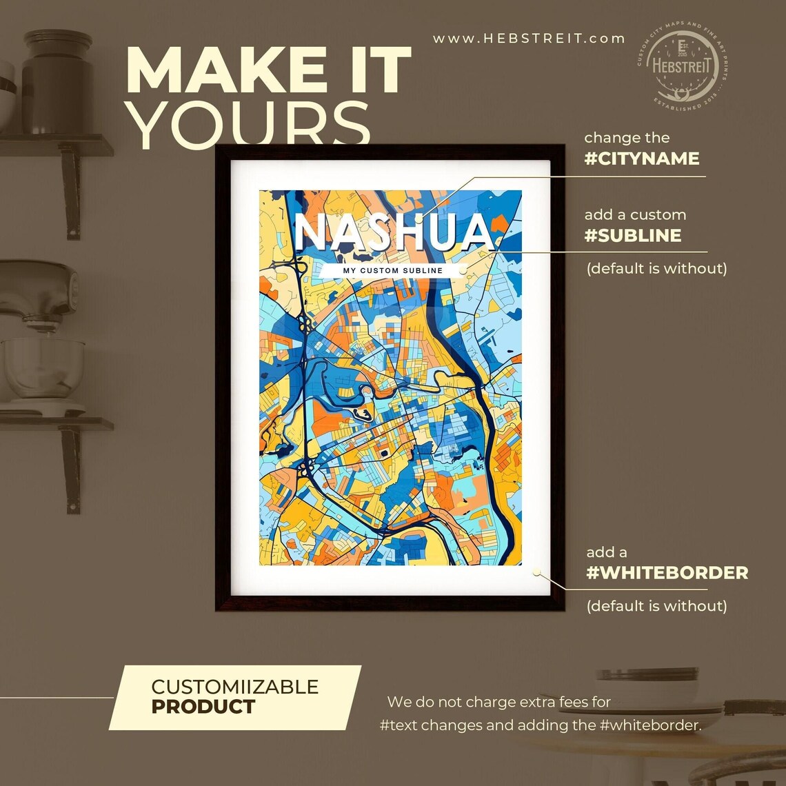 Nashua New Hampshire Vibrant Colorful Geometric Street Grid City Map Art Poster - Image 2