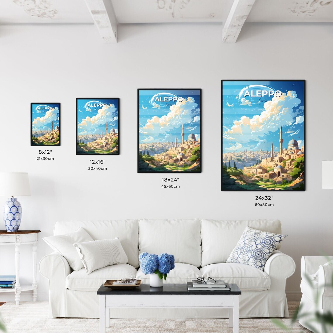Aleppo Syria Illustrated Middle East City Skyline Travel Poster - Image 3
