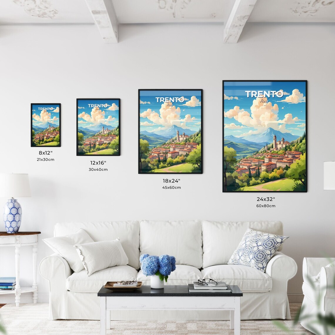 Trento Italy Travel Poster Alpine Town Illustration Mountain Skyline Art - Image 3
