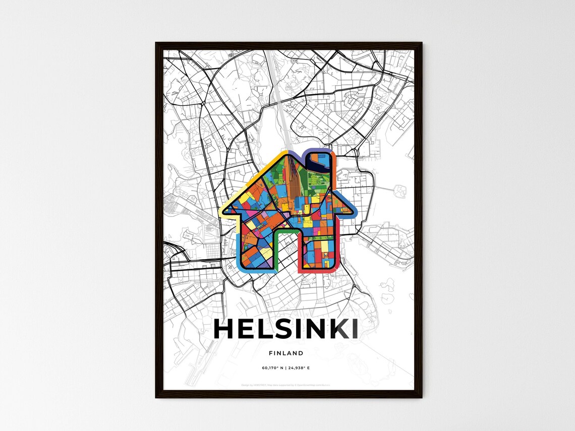 Helsinki Finland Heart City Map Art Poster Black White And Color Design - Image 3