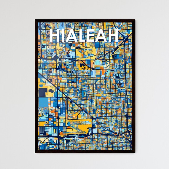 Hialeah Florida Vibrant Colorful Illustrated Street Map Art Poster