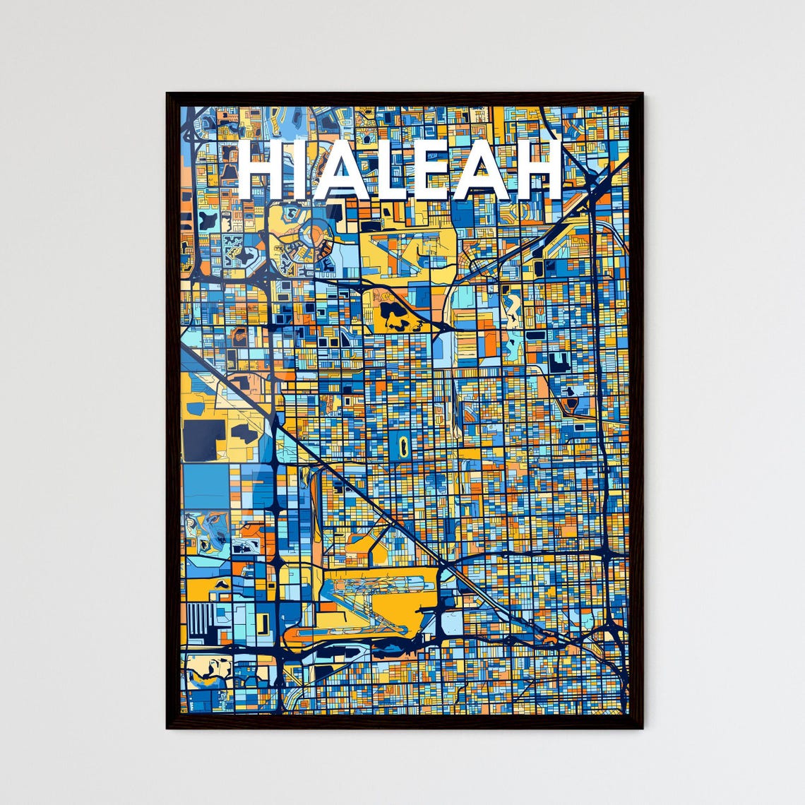 Hialeah Florida Vibrant Colorful Illustrated Street Map Art Poster