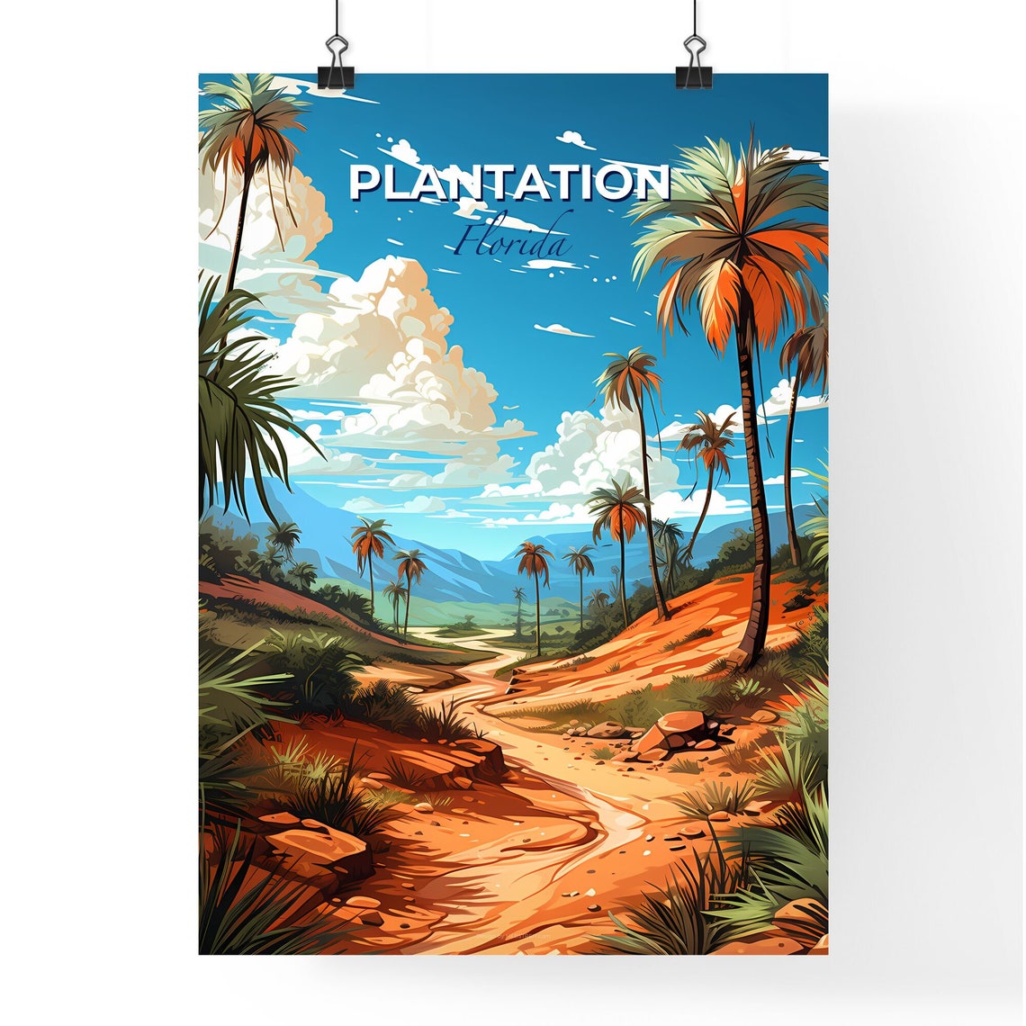 Plantation Florida Tropical Palm Tree Trail Desert Sunset Art Poster - Image 4