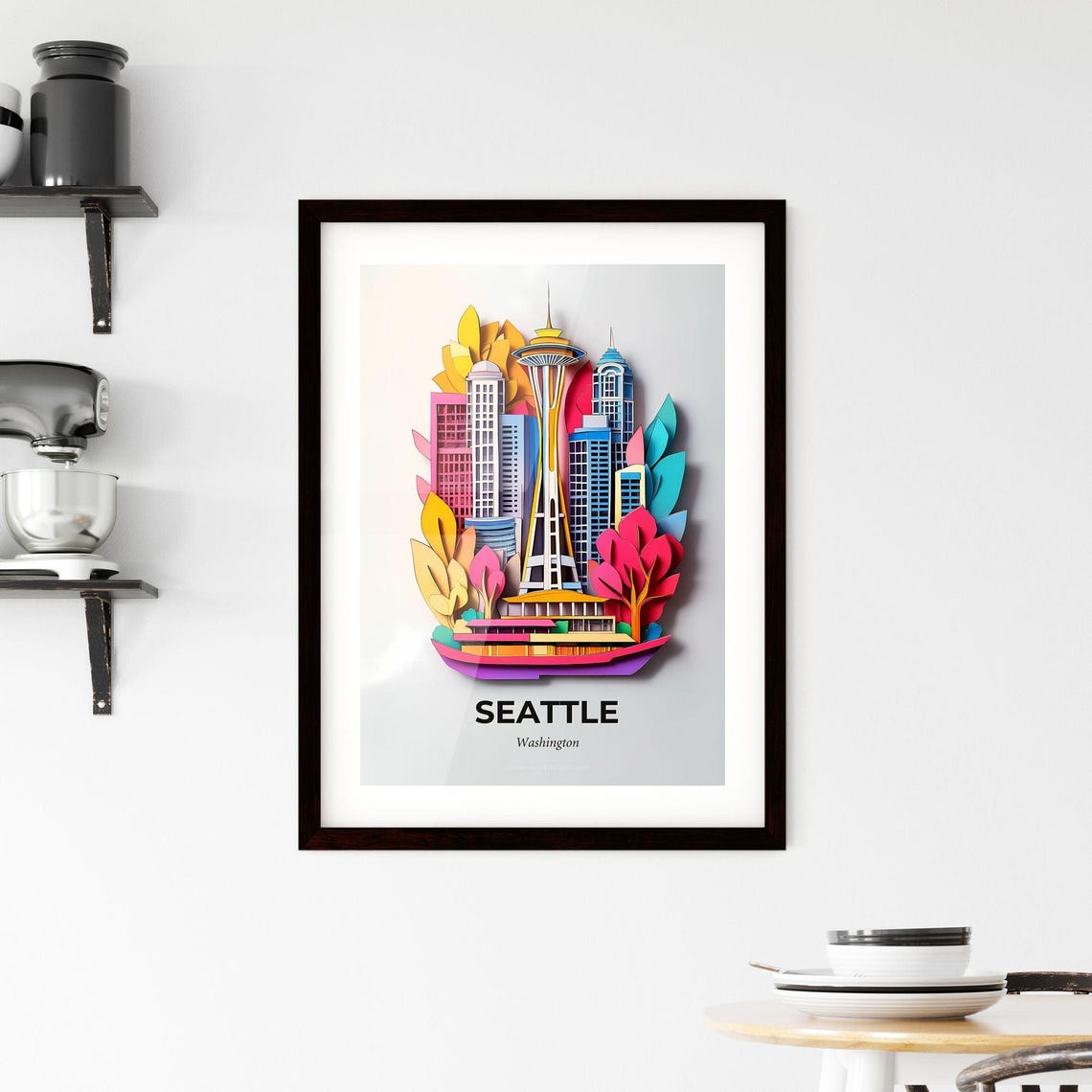 Seattle Washington Space Needle Skyline Paper Cut Art Poster - Image 2