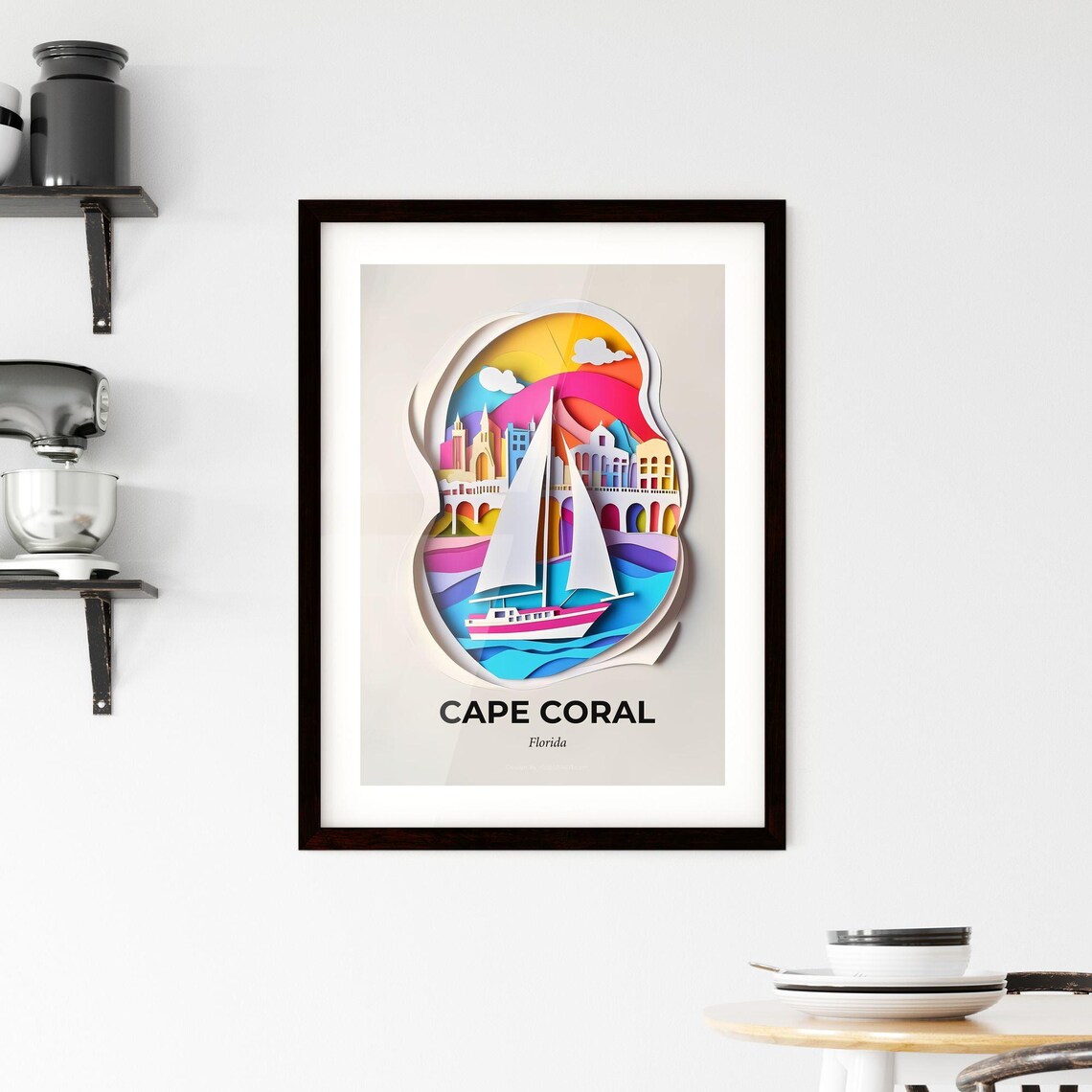 Cape Coral Florida Sailboat Papercut Sunset Harbor Travel Poster - Image 2