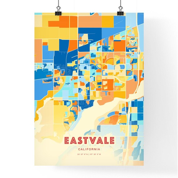 Eastvale California Blue Orange City Map Art Home Decor Poster