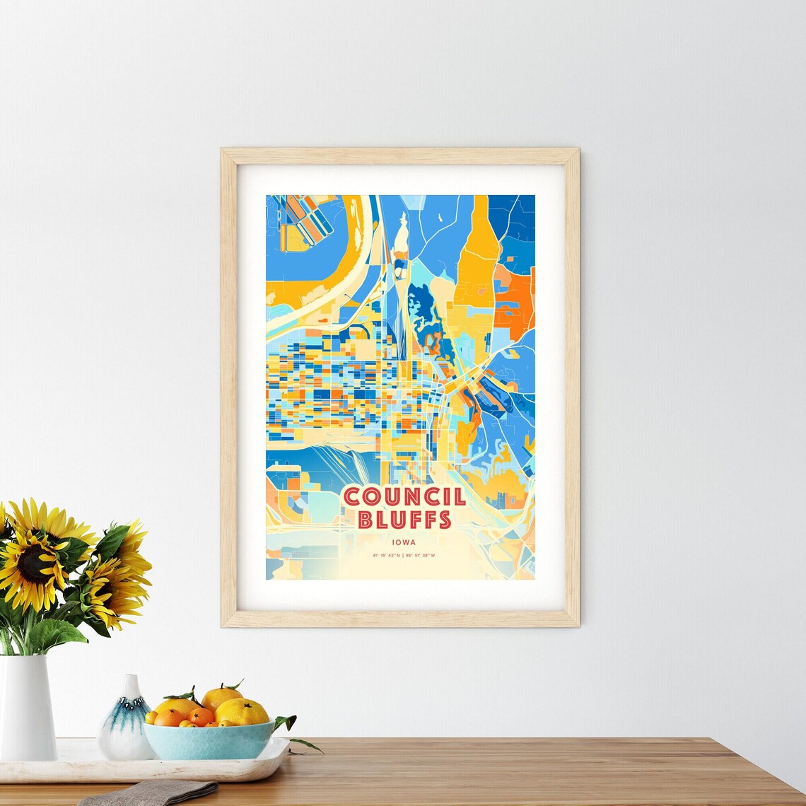 Council Bluffs Iowa Modern Colorful City Street Map Art Poster - Image 2