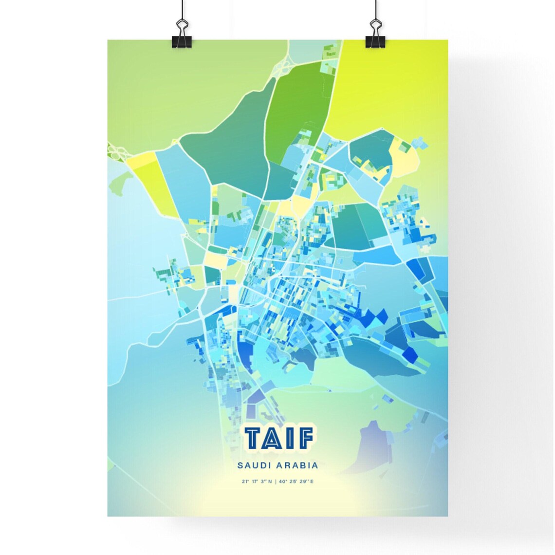 Taif Saudi Arabia Bluish Watercolor City Map Art Poster Wall Decor - Image 3