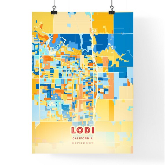 Lodi California Blue Orange Street Map Art Home Decor Poster